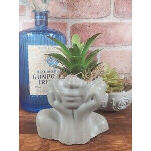 Cement Face Planter Pot, Concrete Persons  Upper Body Succulent Planter